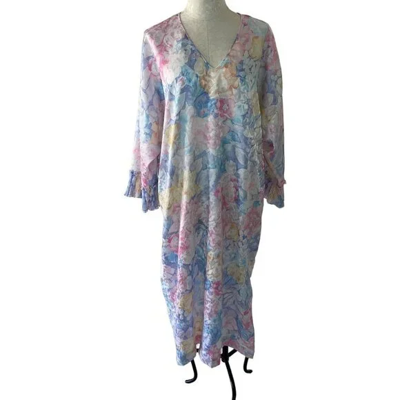 Mary McFadden Vintage Womens Nightgown Size Large Pastel Floral Watercolor - Picture 1 of 12